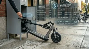 A price chart comparing the long-term maintenance costs of buying an electric bike instead of renting shared electric scooters.