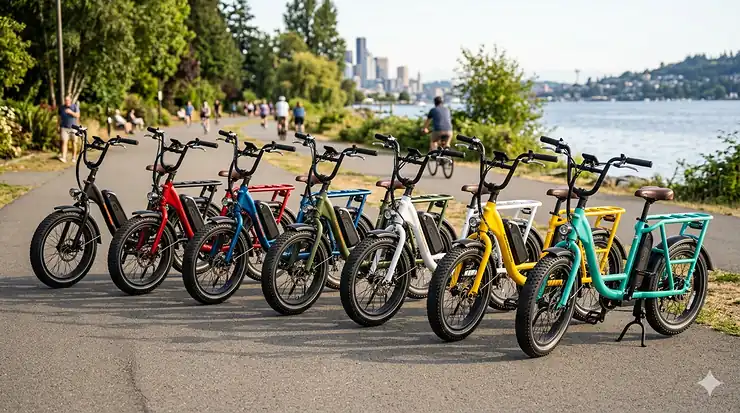 A vibrant lineup of various color options for electric bikes, showcasing customization choices. color options electric bike