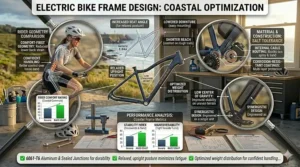 Visual comparison of frame geometries optimized for a relaxed, upright riding position on a premium electric bike for coastal areas.