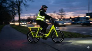 Bright neon yellow electric bike for improved safety and visibility.