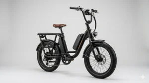 Sleek matte black electric bike parked in an urban setting.