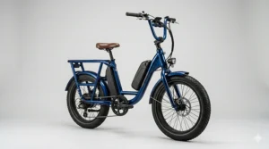 Metallic blue finish on a high-performance electric bike.