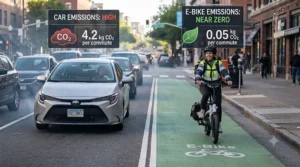 Visualizing carbon footprint reduction from swapping car trips for electric bike rides.