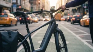 Displaying long-range battery capacity of an electric bike for heavy city traffic.