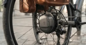 Illustration showing GPS tracking features on a theft-resistant urban electric bike.