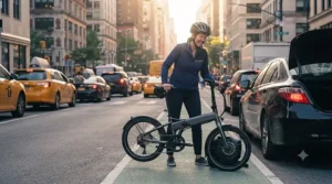 A foldable electric bike ideal for heavy city traffic and multi-modal commuting.