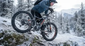 An advanced suspension fat tire eMTB tested on rugged, frozen winter terrain.