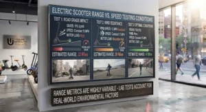 Testing setup demonstrating how road grade, wind resistance, and speed alter electric scooter range metrics.