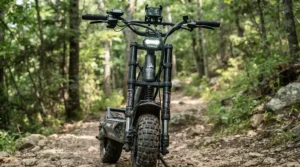 A close-up of the reinforced handlebar and heavy-duty frame on an off road electric scooter under $1500.