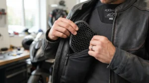 Installing a CE Level 2 armor component inside a back protector for superbike track days gear.